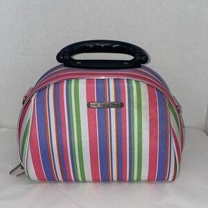 LUCA Vergani Striped Travel Cosmetics Bag Pink Green White Blue Plastic Handle